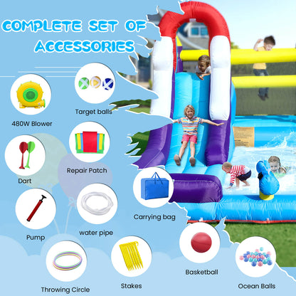Bouncinlife 16ft Inflatable Water Slide Splash Pool Combo Play House for Kids