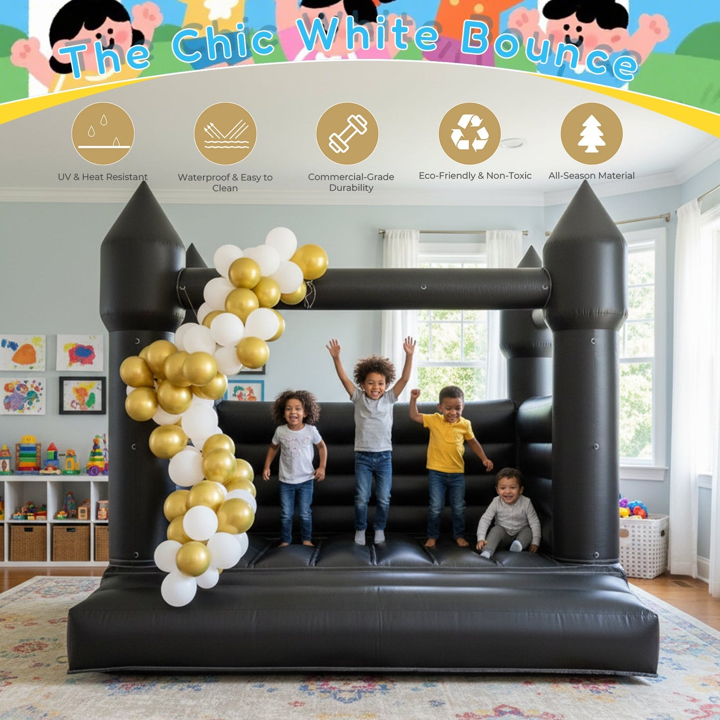 Black Bounce House 13.5FT PVC Commercial Grade Jumping Castle with Blower Bouncinlife