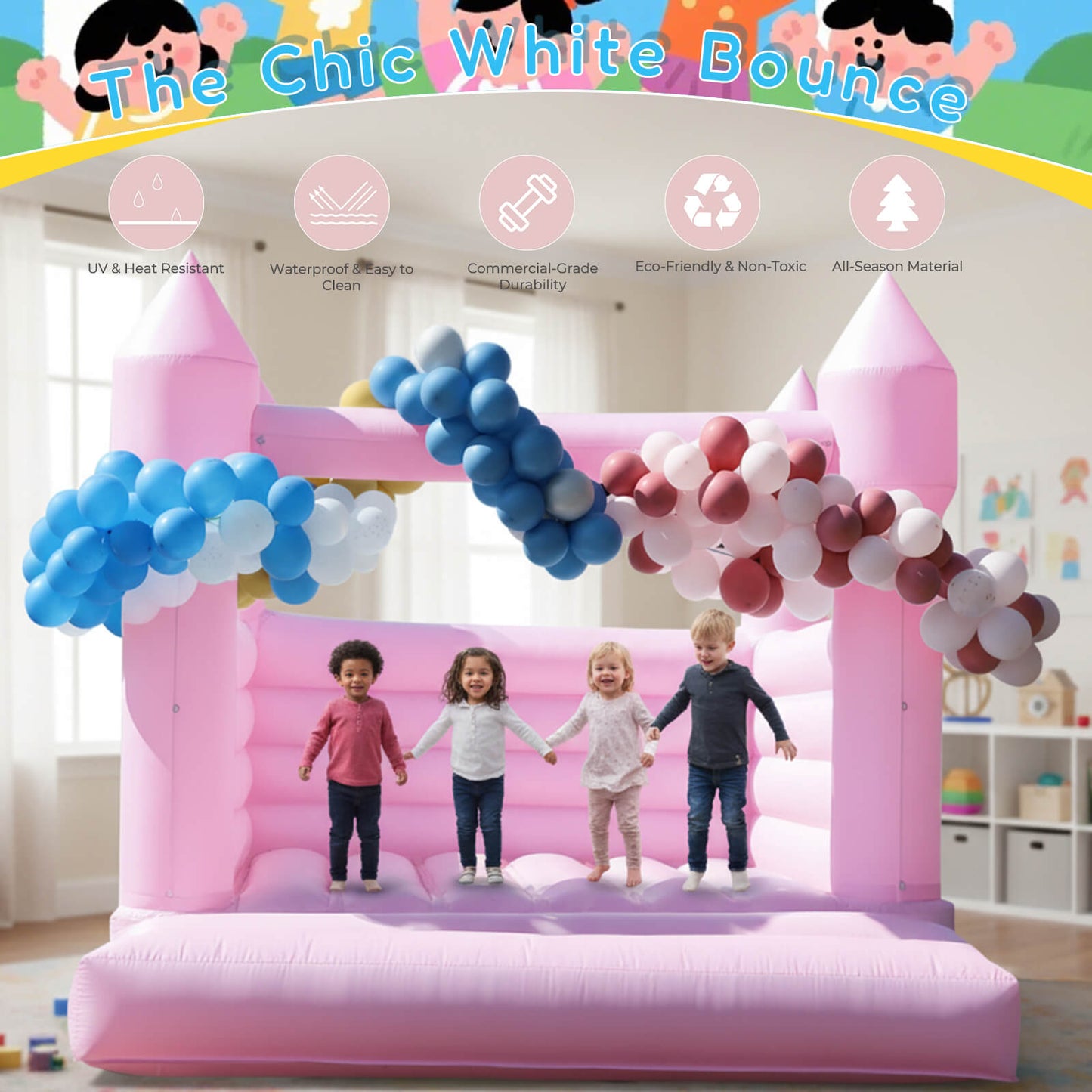 13.5ft Pink Commercial Grade Bounce House with Blower Bouncinlife