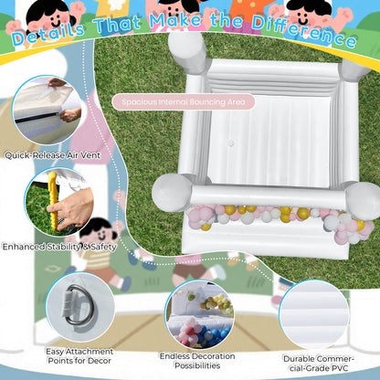 Bouncinlife 13ft PVC Commercial Grade White Bounce House for Wedding & White Bouncy Castle for Birthday Party in Backyard with Inflatable Fan Bouncinlife