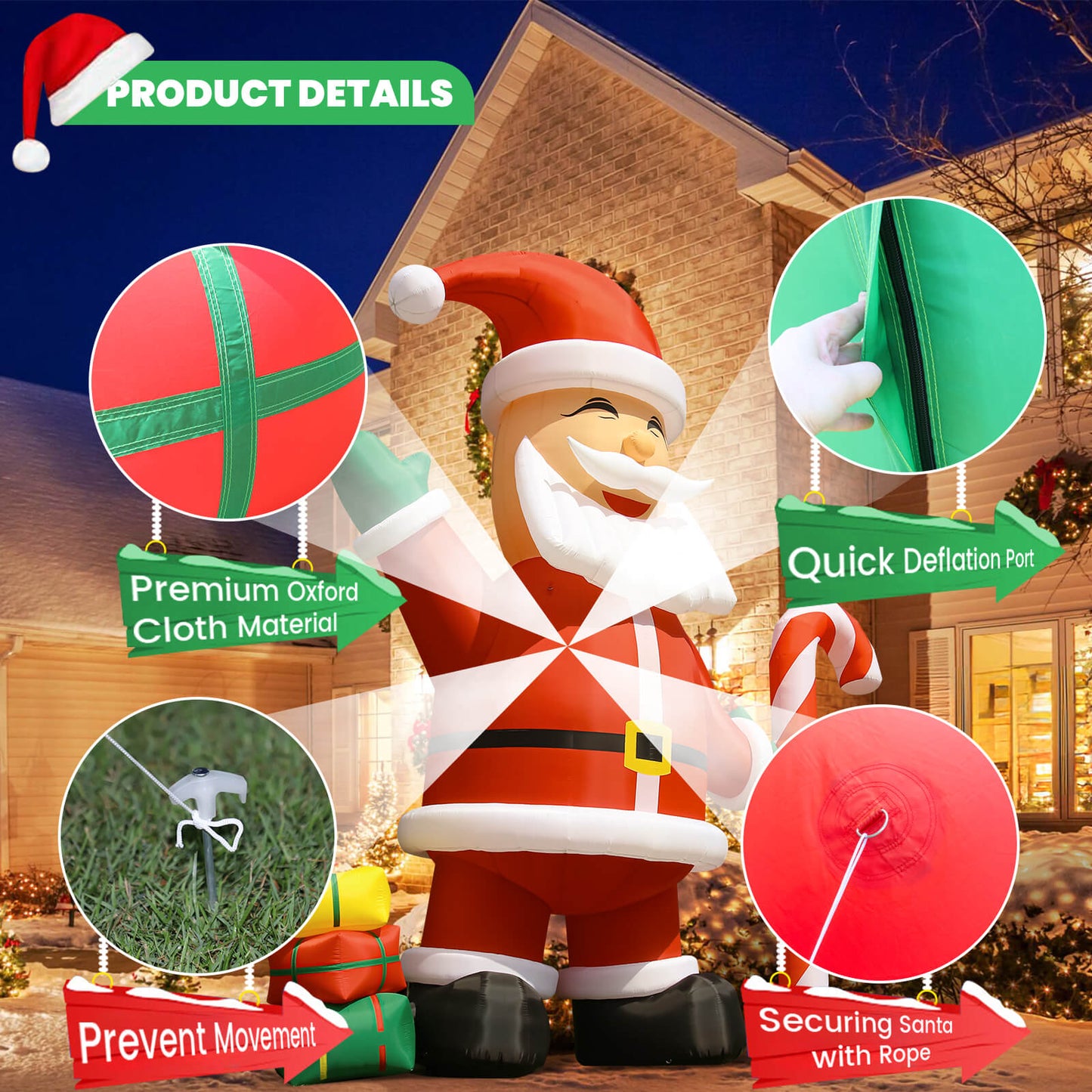 Lighted Christmas Inflatables Santa Claus Built-in LED Light and Blower 33ft/10m