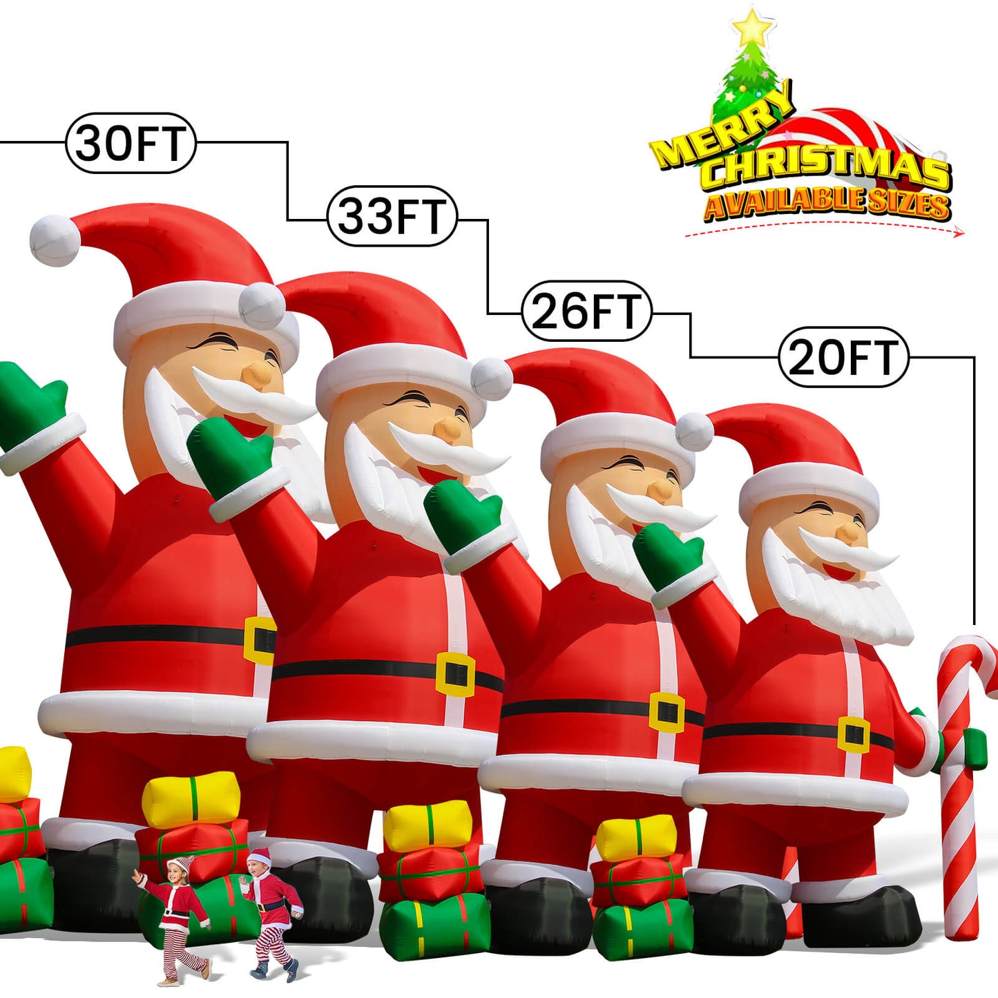 26 / 33ft Inflatable Santa Claus Giant Christmas Inflatable Decoration 2 Size Available