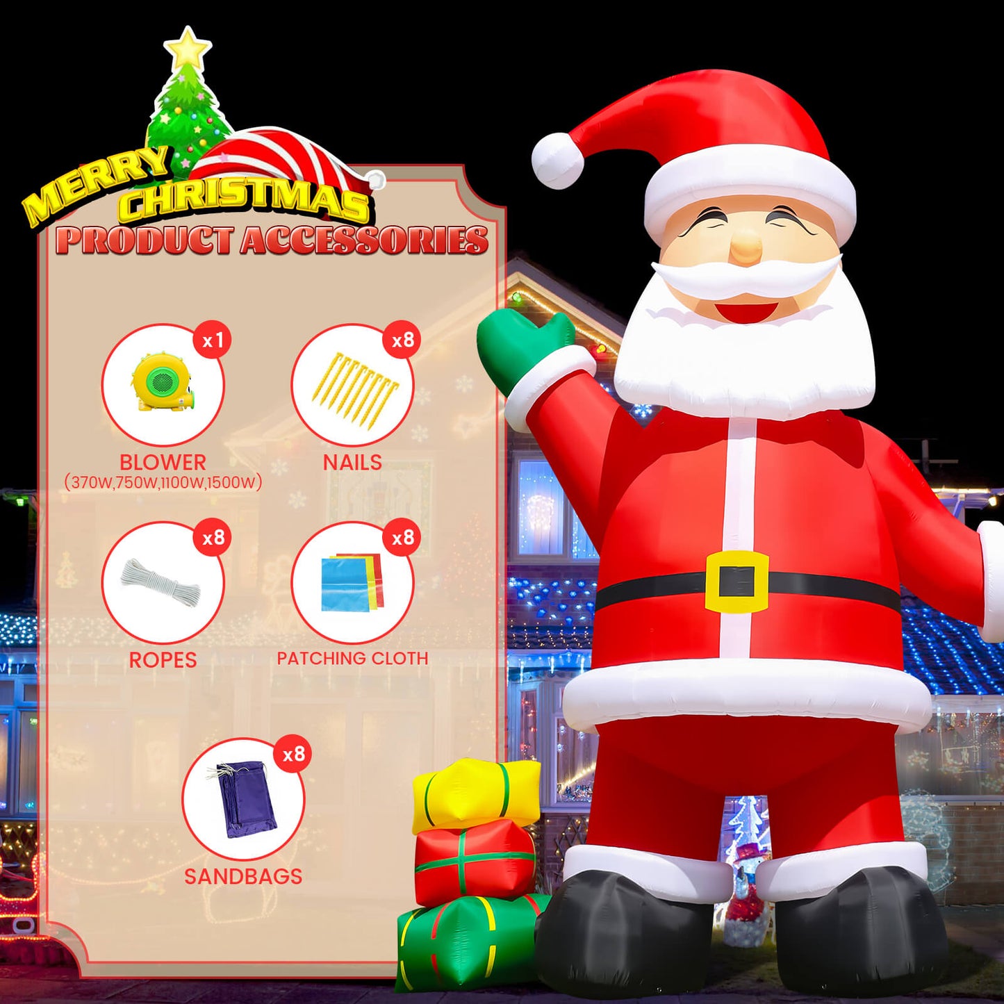 26 / 33ft Inflatable Santa Claus Giant Christmas Inflatable Decoration 2 Size Available