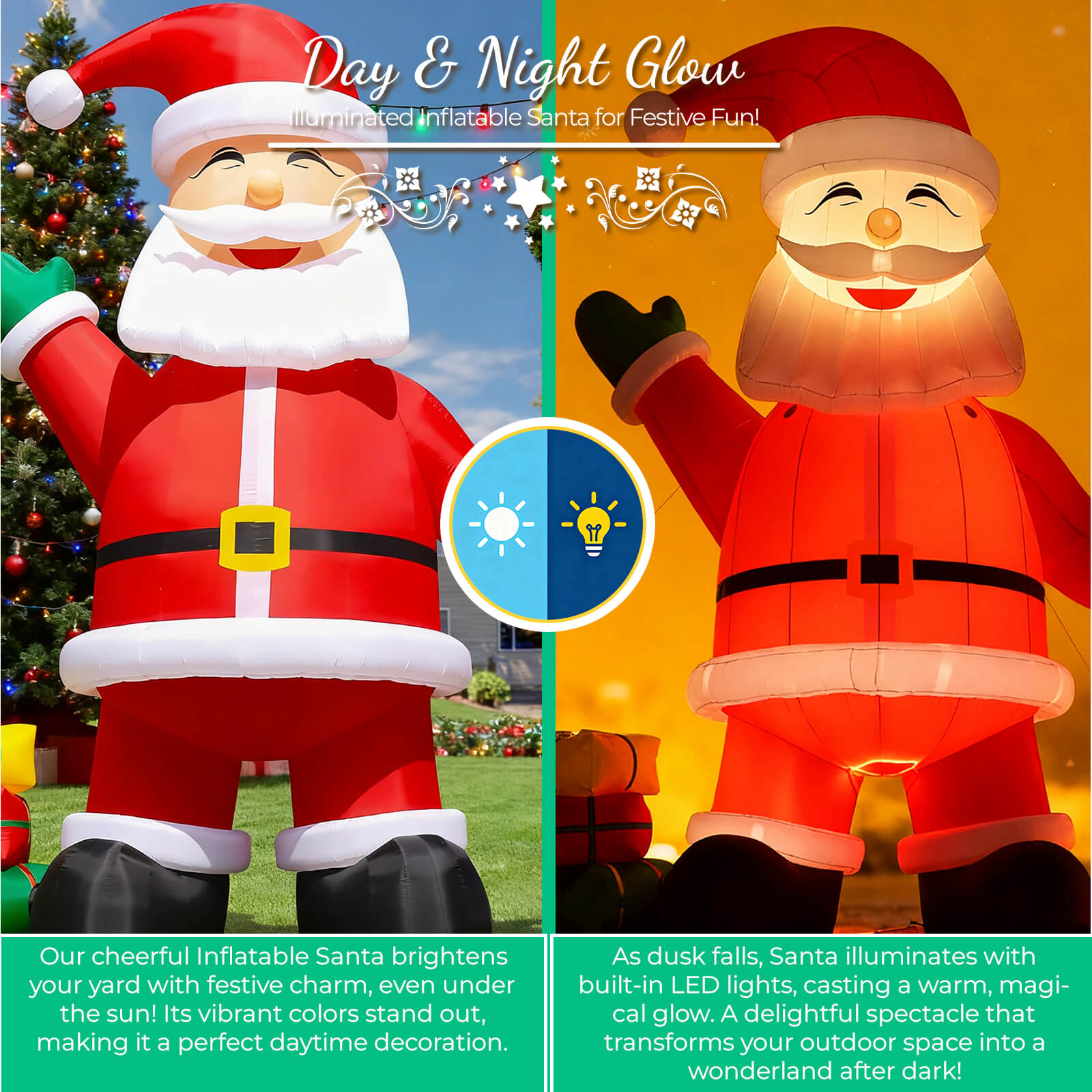 Lighted Christmas Inflatable Santa Claus Built-in LED Light 26/33ft Bouncinlife