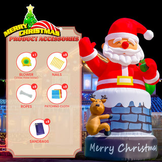 20 / 26 / 33 / 40 ft Inflatable Santa Claus Giant Christmas Inflatable Decoration Chimney with Reindeer 3 Size Available