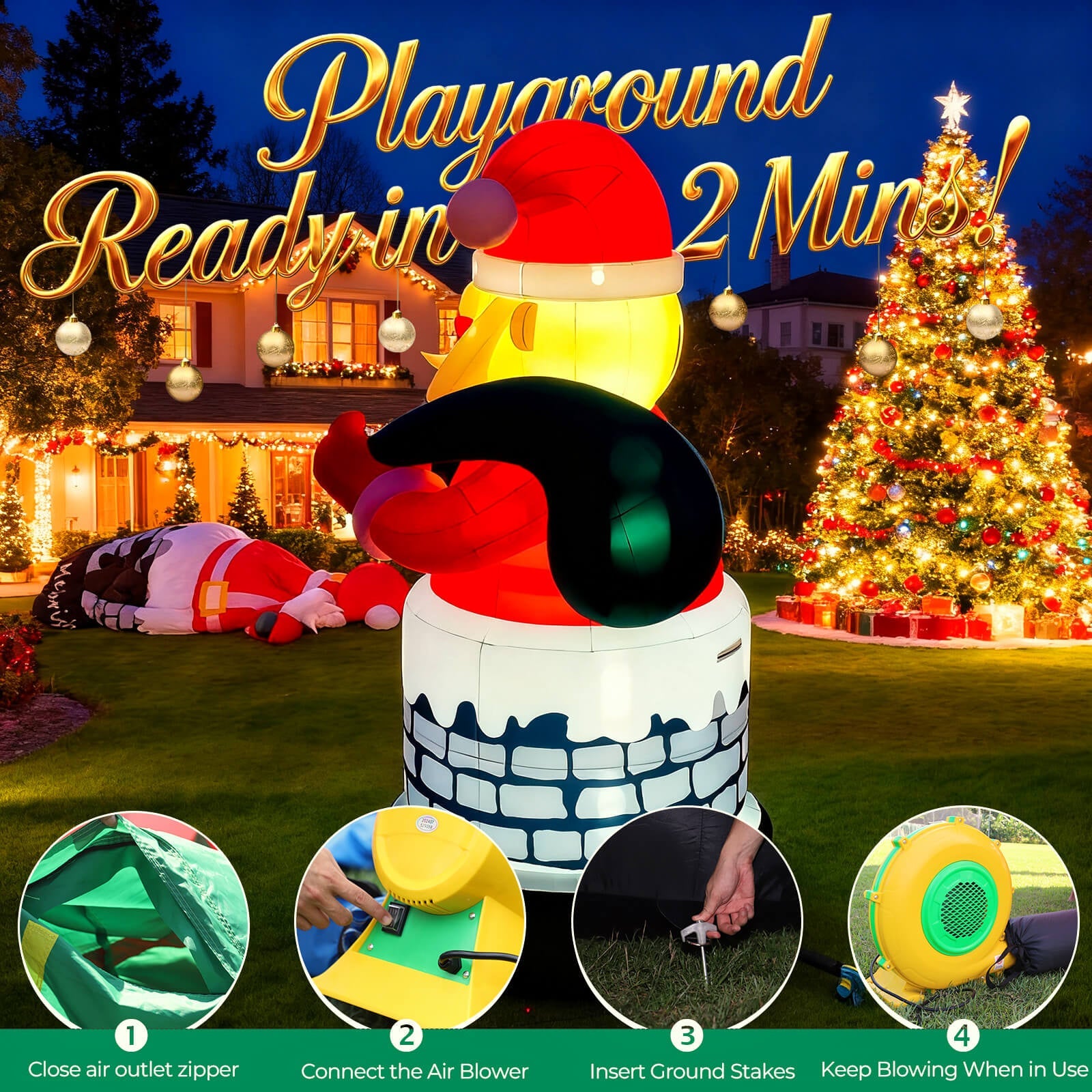 Lighted Christmas Inflatable Santa Claus Built-in LED Light 26/33ft Bouncinlife