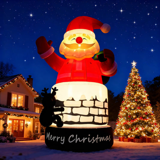 Lighted Christmas Inflatable Santa Claus Built-in LED Light 26/33ft Bouncinlife