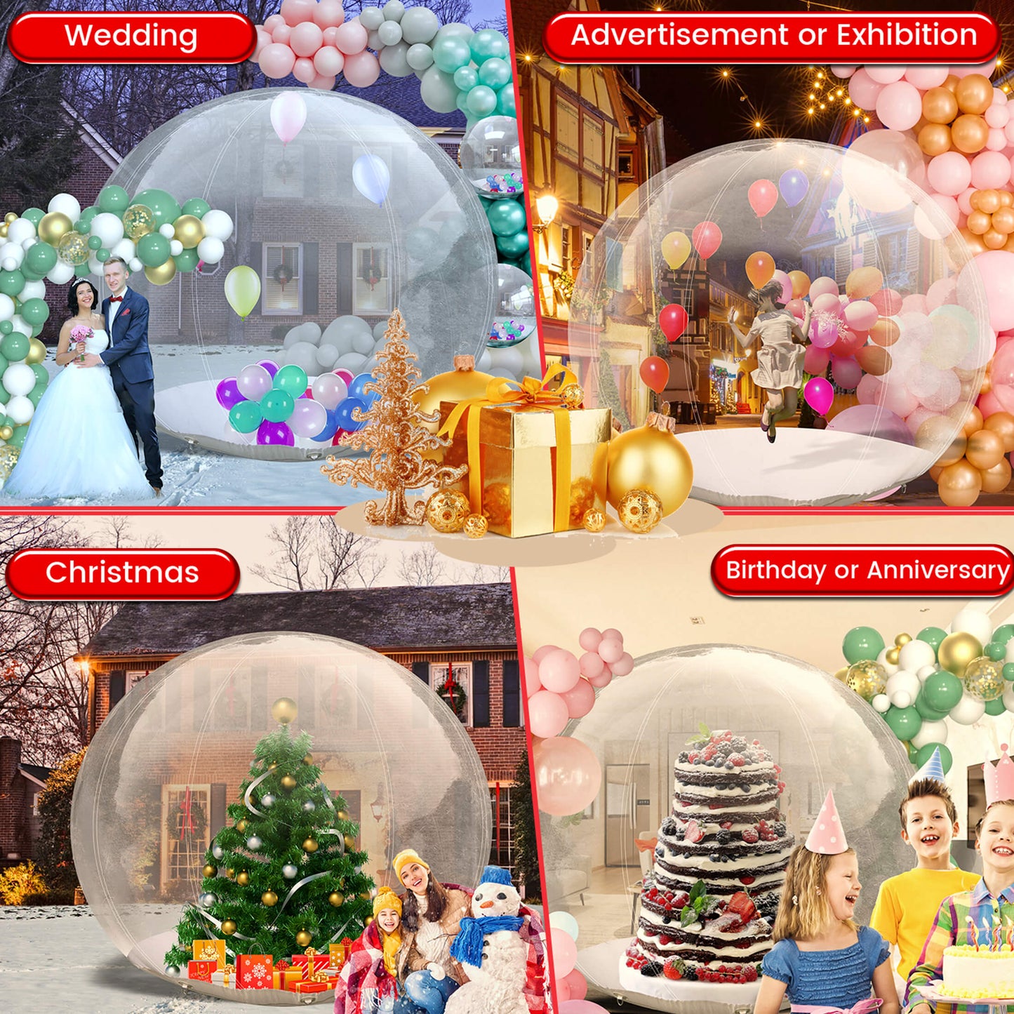 10FT Inflatable Snow Globe Christmas Decorations Giant Transparent Bubble Tent w/250w Blower, Inflatable Bubble Igloo for Outdoor Decor