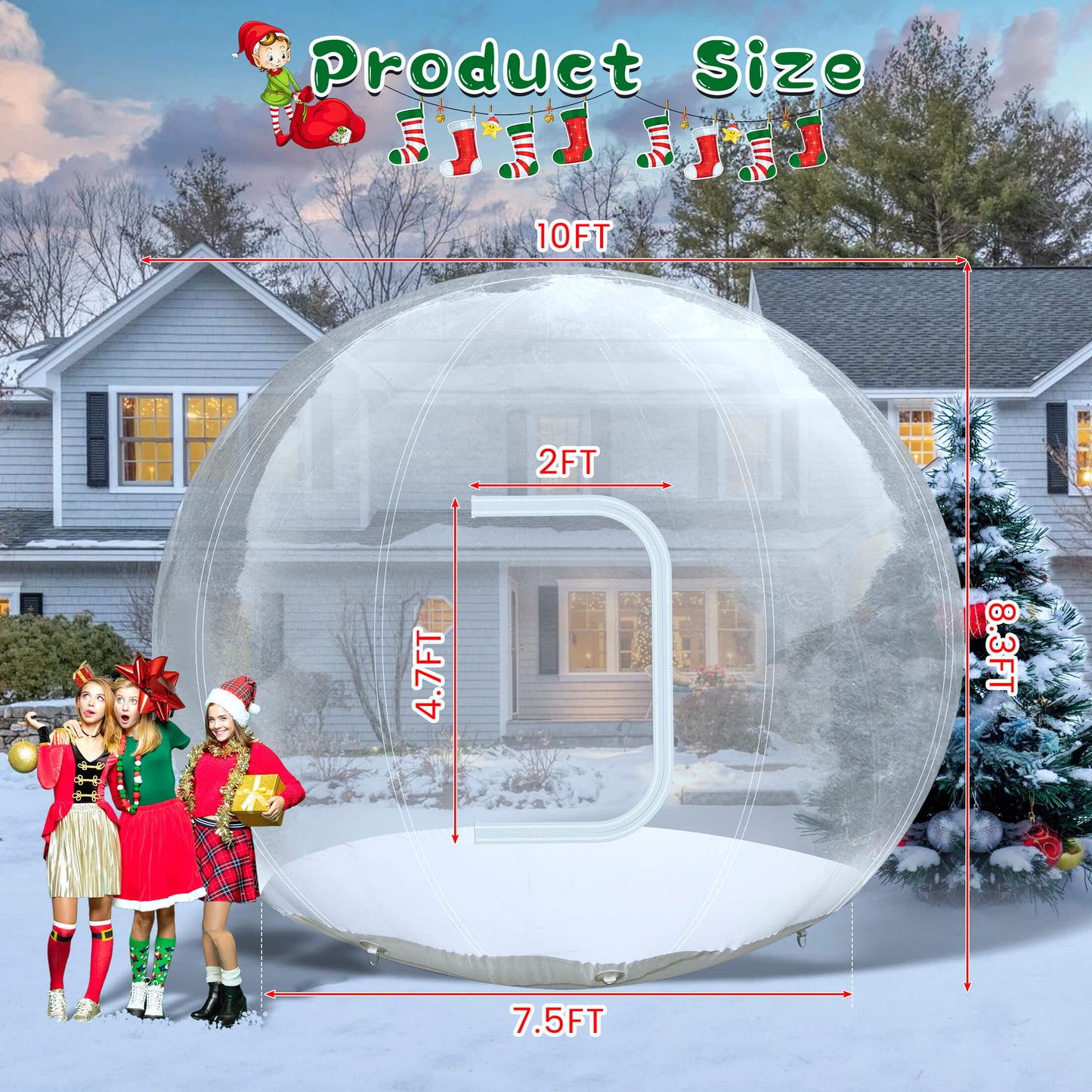 10FT Inflatable Snow Globe Christmas Decorations Giant Transparent Bubble Tent w/250w Blower, Inflatable Bubble Igloo for Outdoor Decor