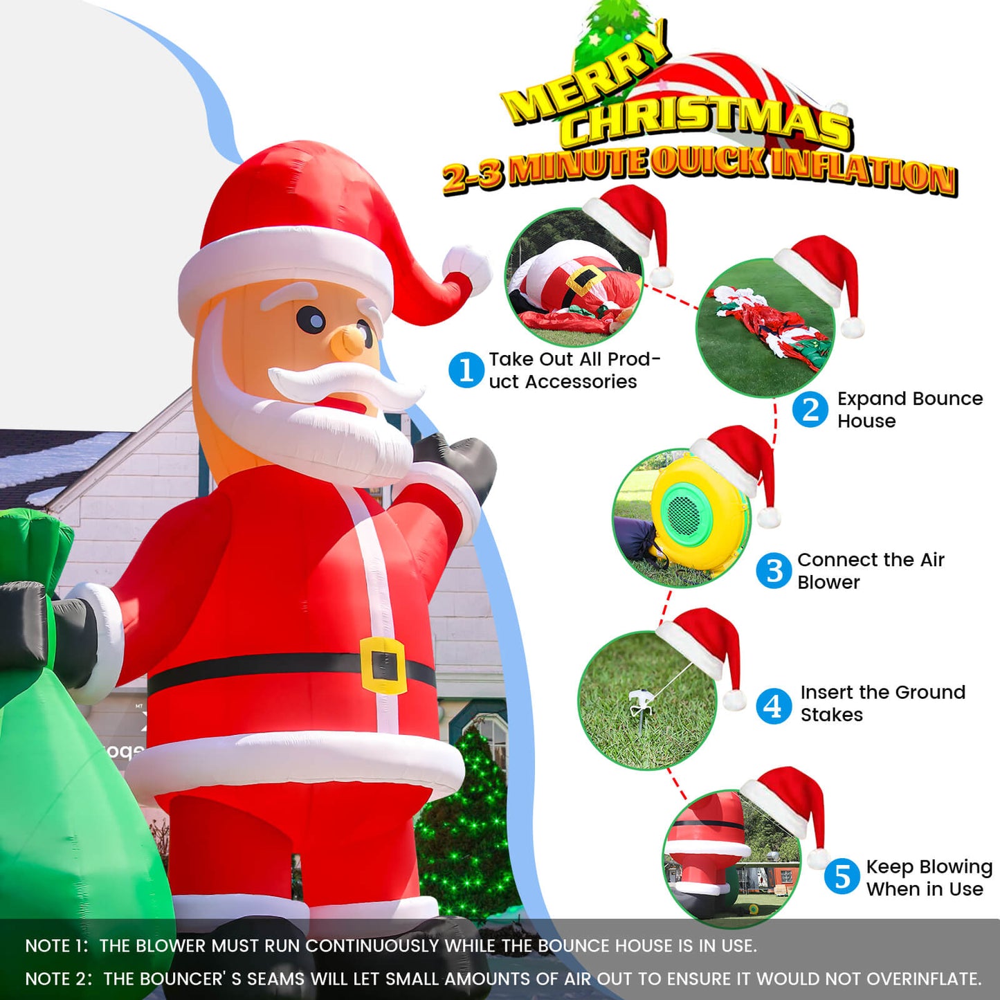 33ft Giant Inflatable Santa Christmas Outdoor Decor with Green Gift Bag