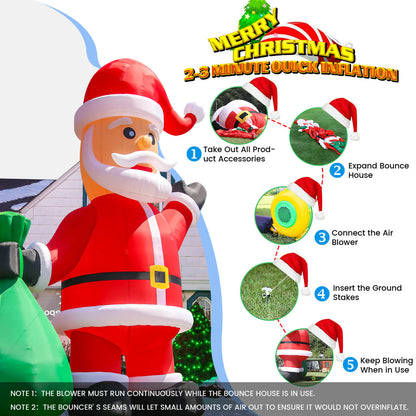 33ft Giant Inflatable Santa Christmas Outdoor Decor with Green Gift Bag