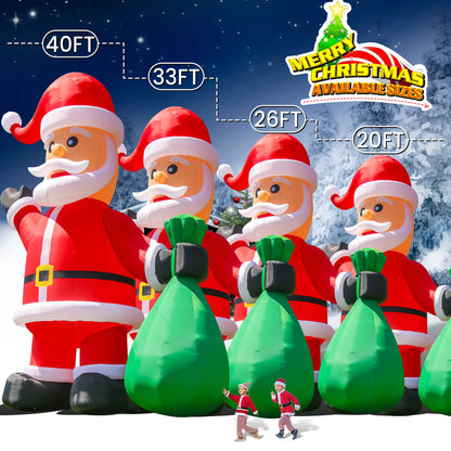 33ft Giant Inflatable Santa Christmas Outdoor Decor with Green Gift Bag