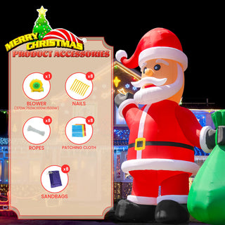 20/26/33 ft Giant Inflatable Santa Christmas Outdoor Decor with Green Gift Bag