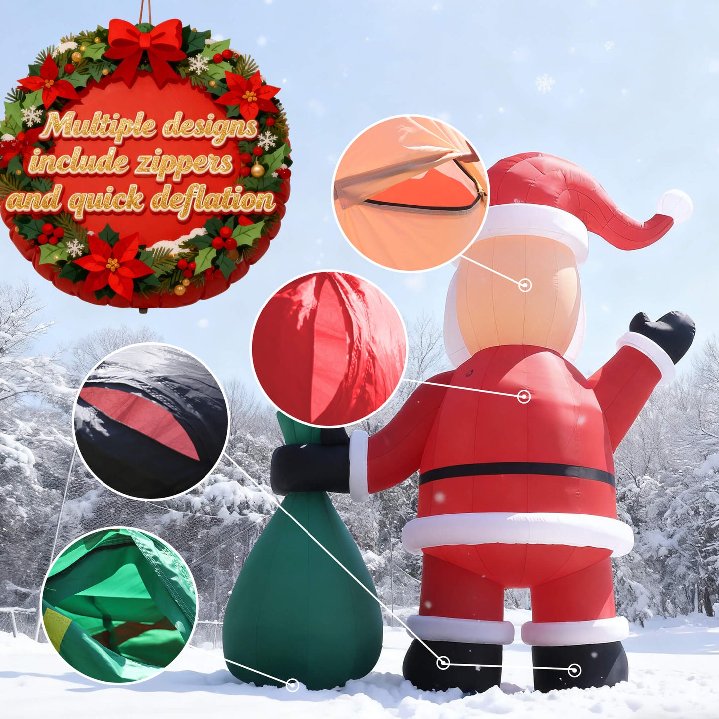 Giant Inflatable Santa Christmas Outdoor Decor with Green Gift Bag 20/26/33/40ft Bouncinlife