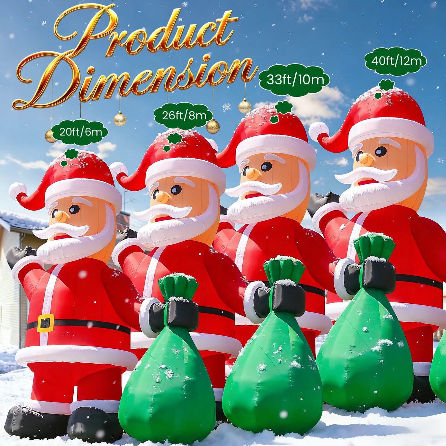 Lighted Christmas Inflatable Santa Built-in LED Light 26/33ft Bouncinlife