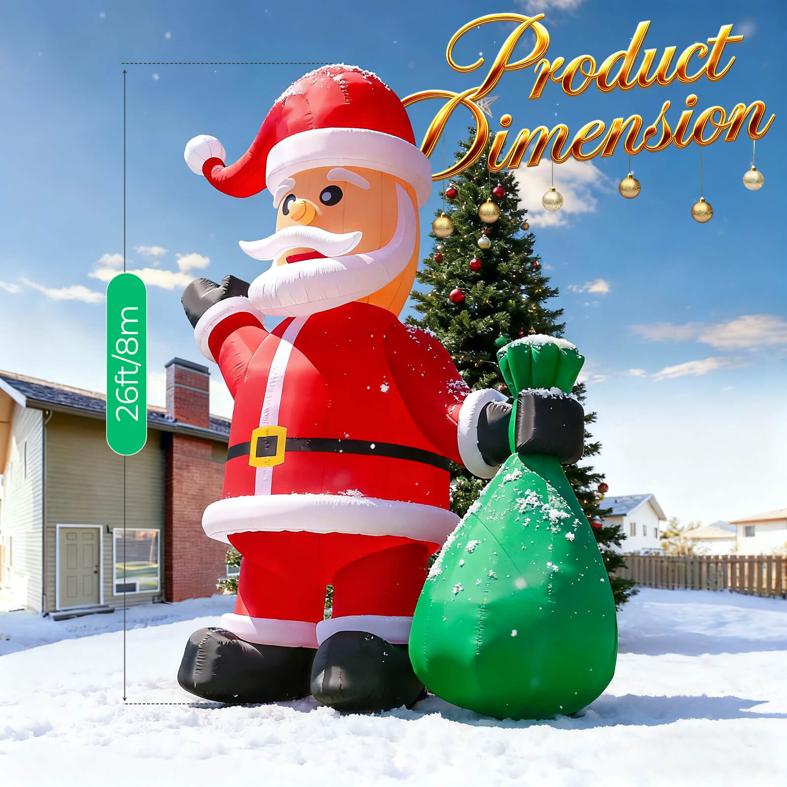 Lighted Christmas Inflatable Santa Built-in LED Light 26/33ft Bouncinlife