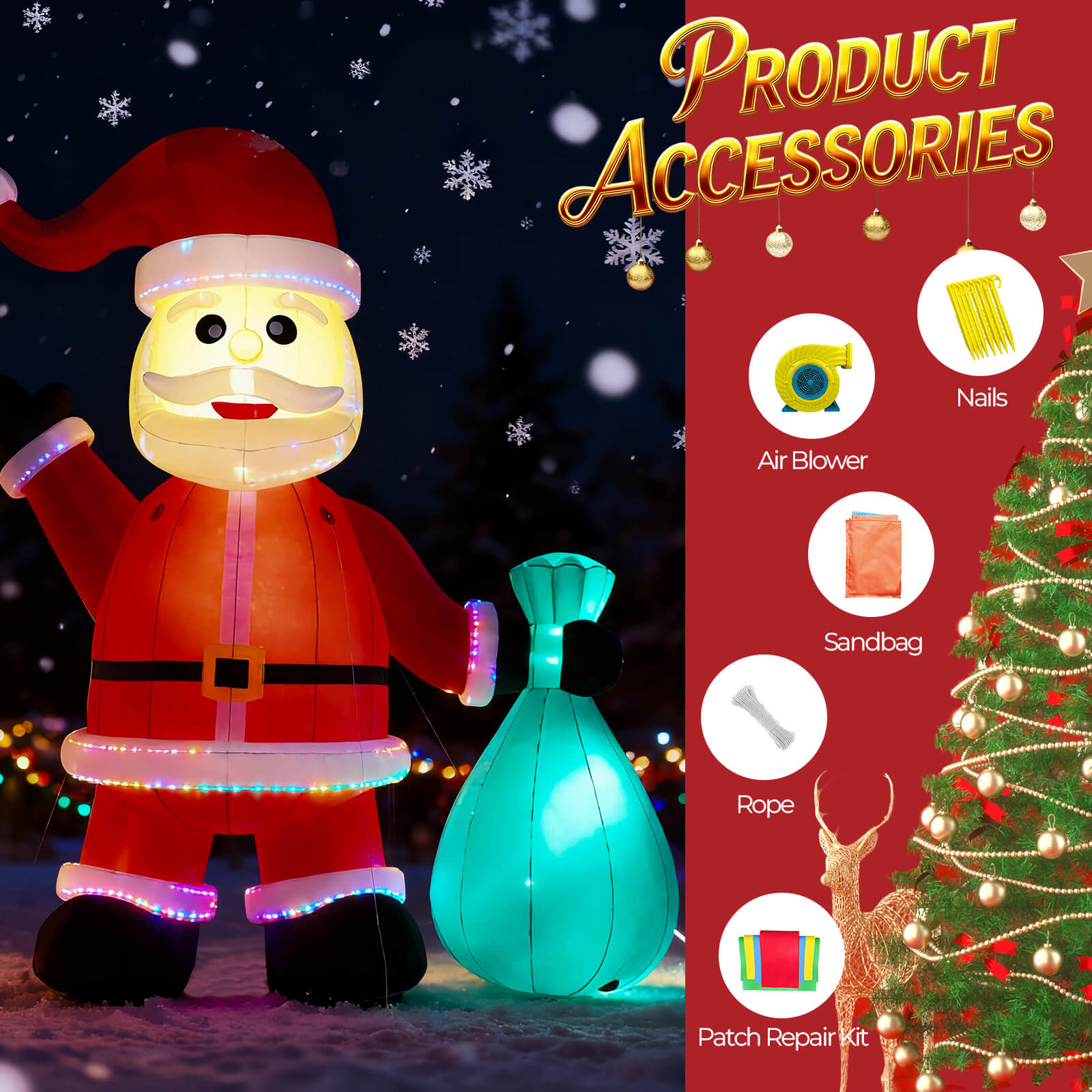 Lighted Christmas Inflatable Santa Built-in LED Light 26/33ft Bouncinlife