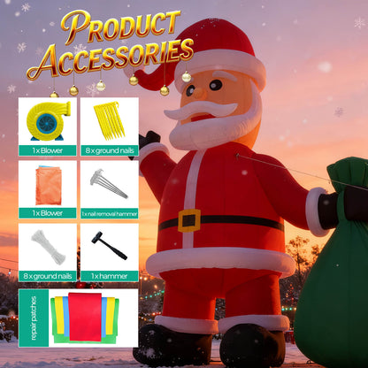Giant Inflatable Santa Christmas Outdoor Decor with Green Gift Bag 20/26/33/40ft Bouncinlife