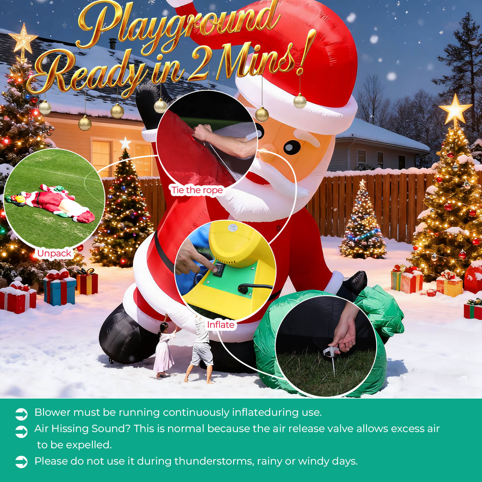 Giant Inflatable Santa Christmas Outdoor Decor with Green Gift Bag 20/26/33/40ft Bouncinlife