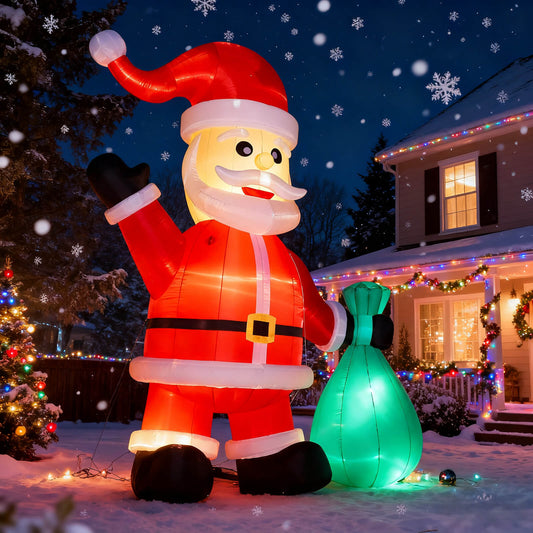 Lighted Christmas Inflatable Santa Built-in LED Light 26/33ft Bouncinlife