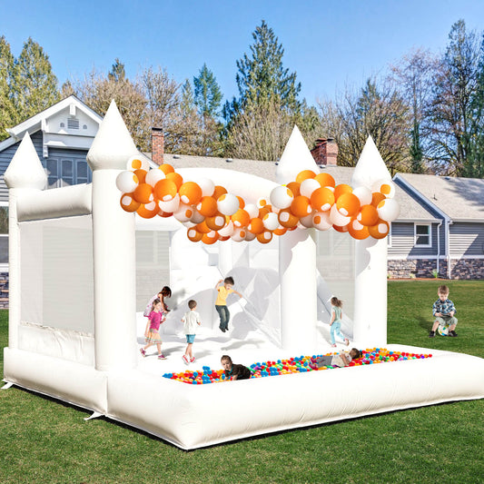 13ft Commercial White Bounce House for Kids White Jumping Castle with Slide & Ball Pool for Biday Backyard Toys