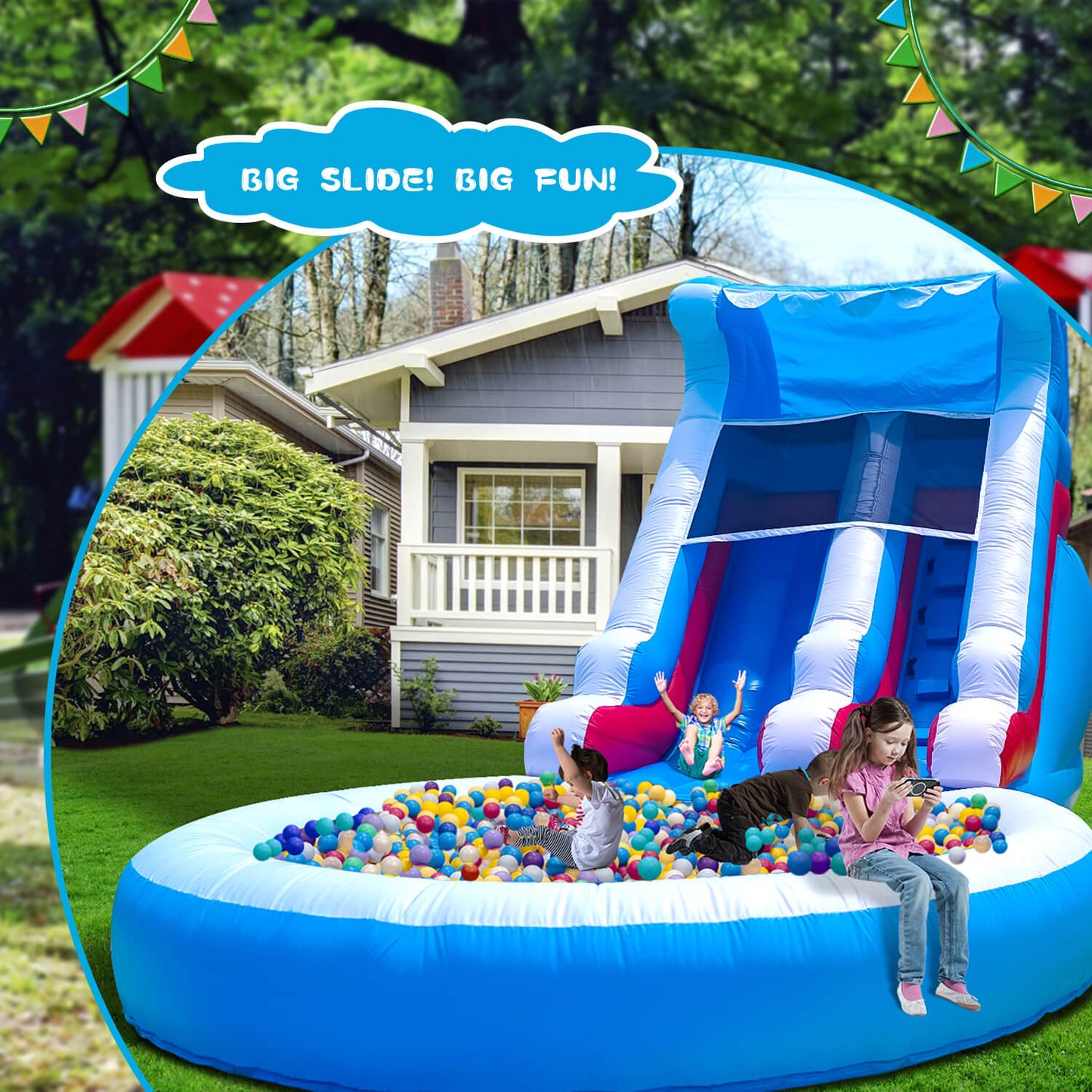 Bouncinlife 24ft Commercial Wave Water Slide Large Blow Up Water Slide Bouncy Water with Blower Party Water Slides Pvc Bounce House for Backyard