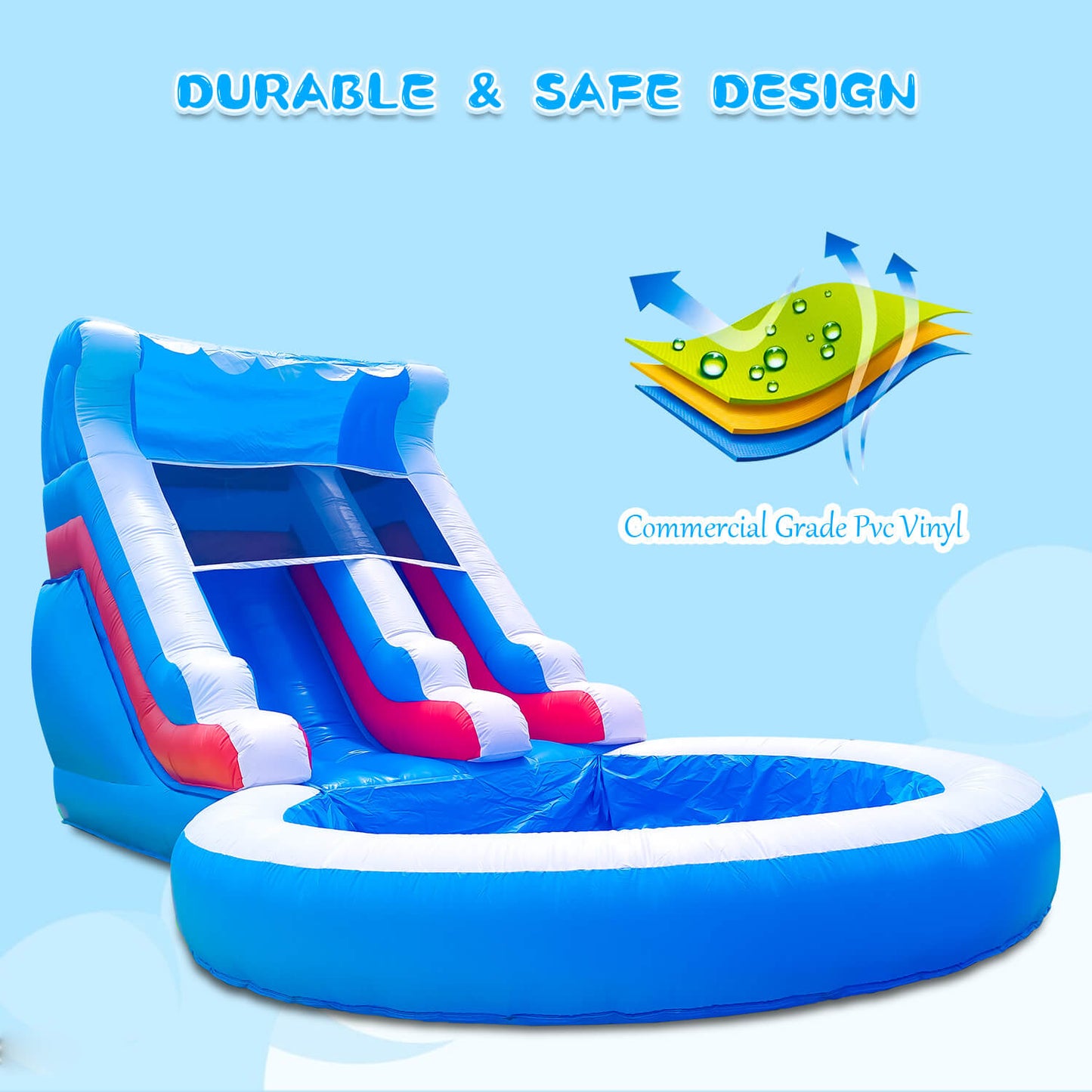 Bouncinlife 24ft Commercial Wave Water Slide Large Blow Up Water Slide Bouncy Water with Blower Party Water Slides Pvc Bounce House for Backyard