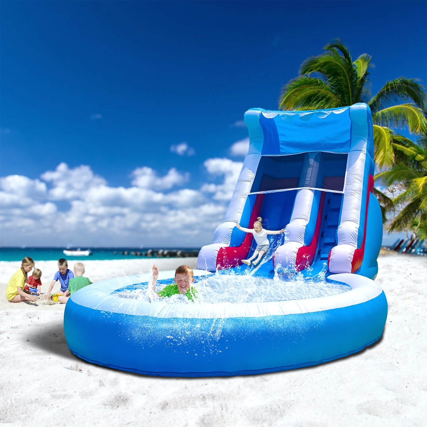 Bouncinlife 24ft Commercial Wave Water Slide Large Blow Up Water Slide Bouncy Water with Blower Party Water Slides Pvc Bounce House for Backyard