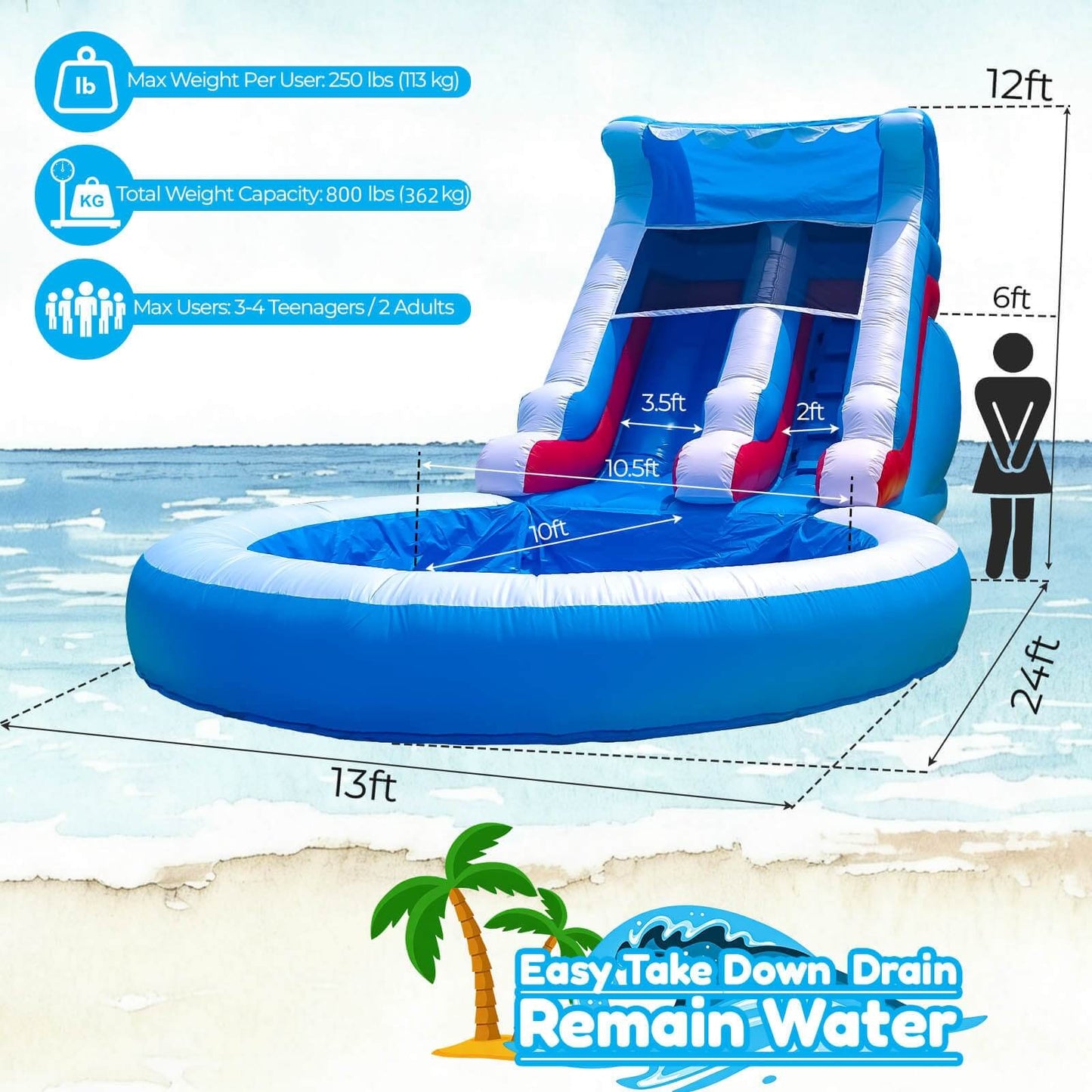 24ft Commercial PVC Wavy Inflatable Water Slide with Blower Bouncinlife