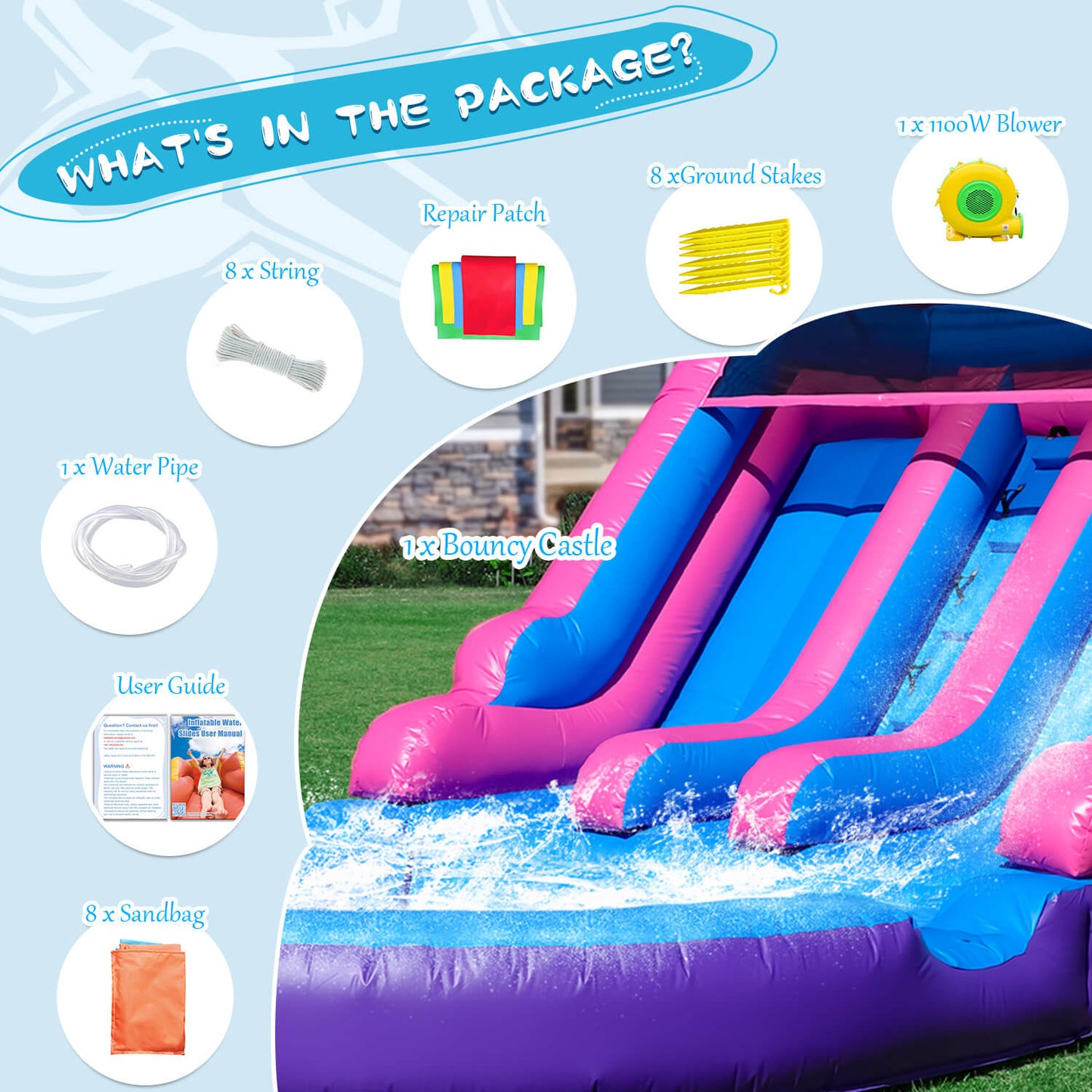 Bouncinlife 20ft Double Water Slide Inflatable Large Water Slide Inflatable Bounce House with Water Slide for Adults