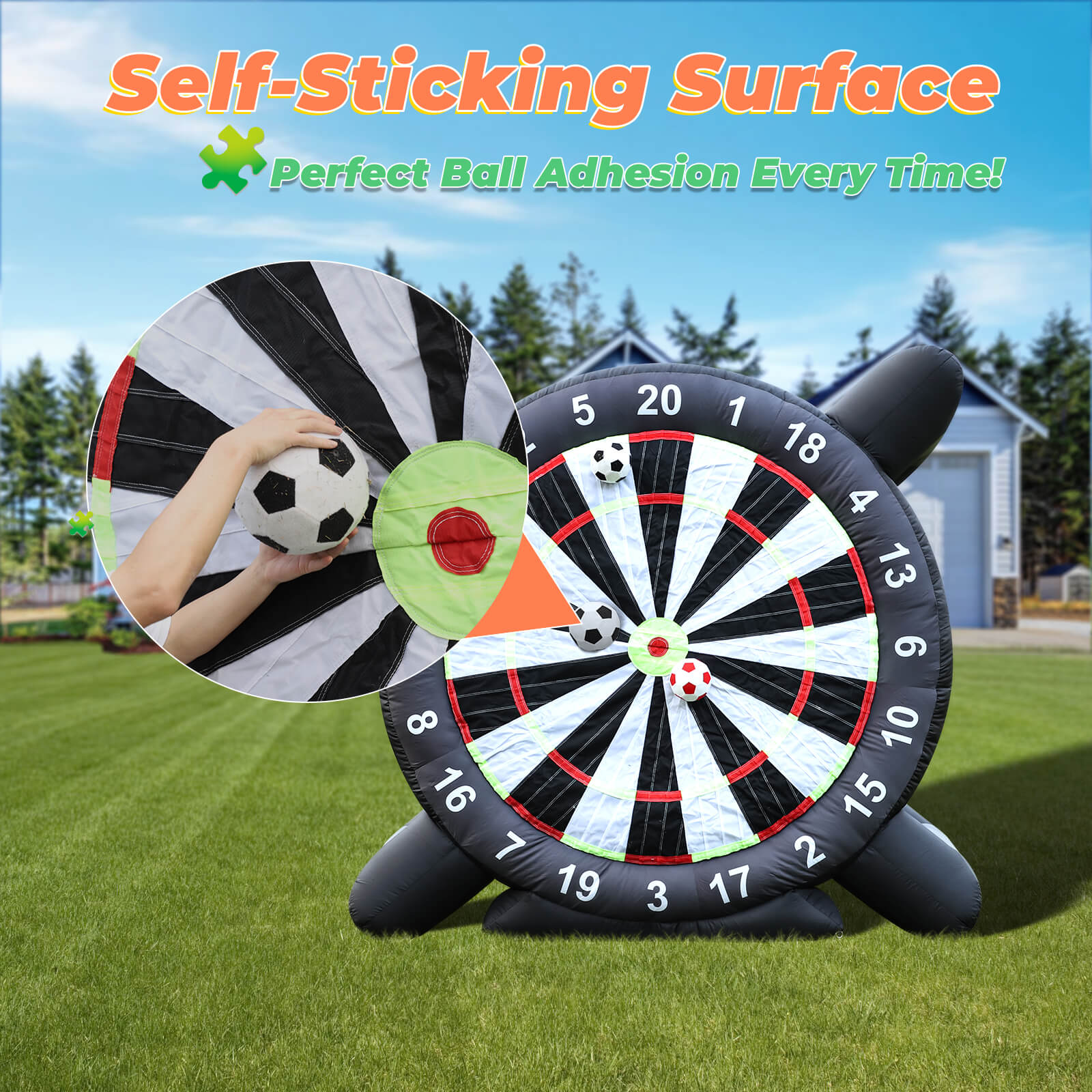 12FT Inflatable Soccer Dart Board Kick Dart Board 8Pcs Soccer Balls & Blower Target Games Bouncinlife