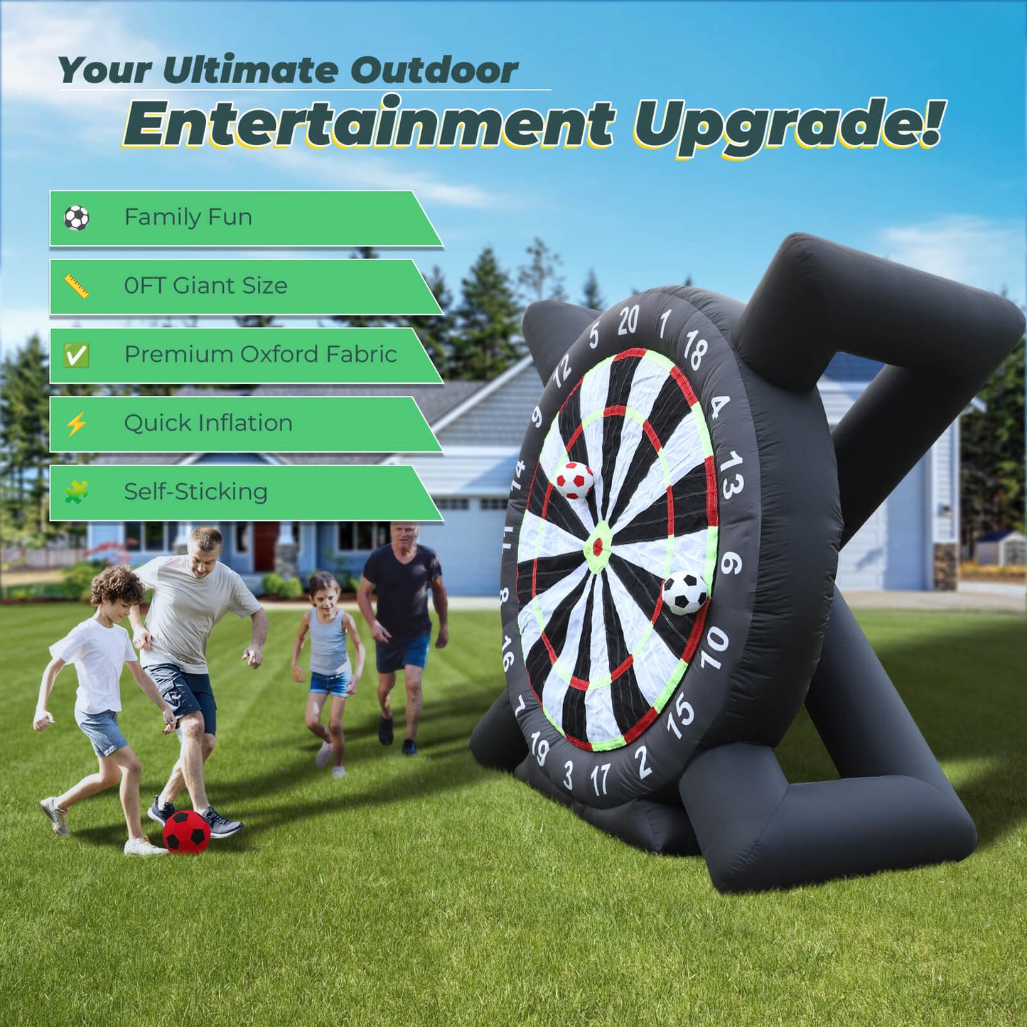 12FT Inflatable Soccer Dart Board Kick Dart Board 8Pcs Soccer Balls & Blower Target Games Bouncinlife