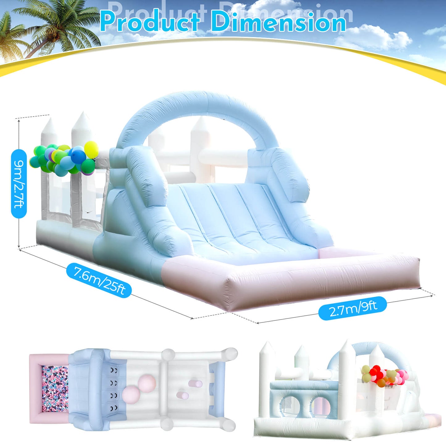 Bounce house obstacle slide with dimensions.