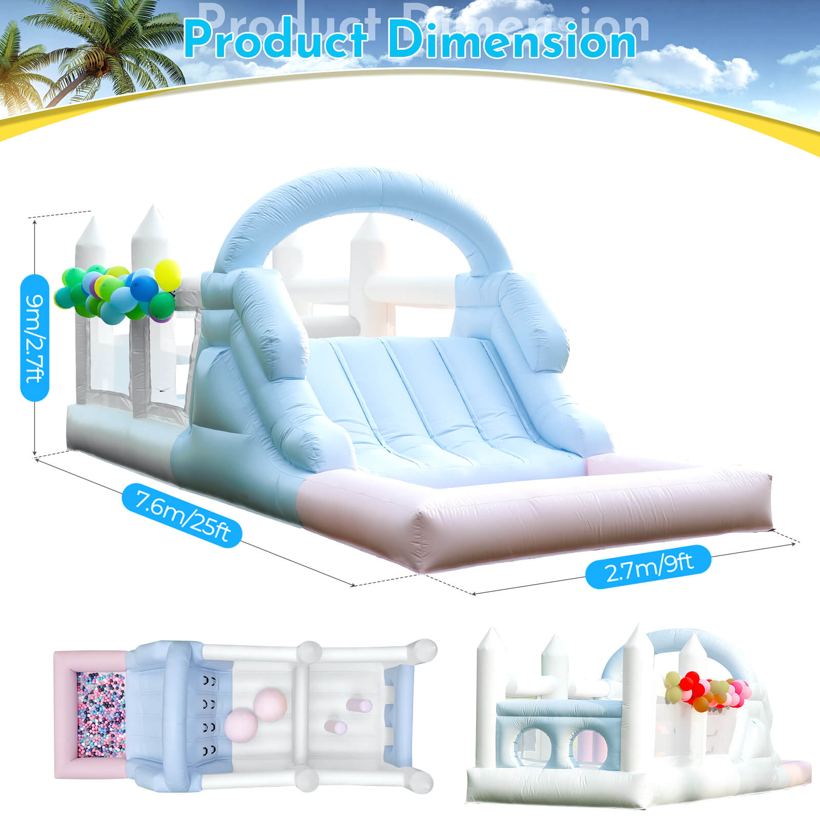 Bounce house obstacle slide with dimensions.