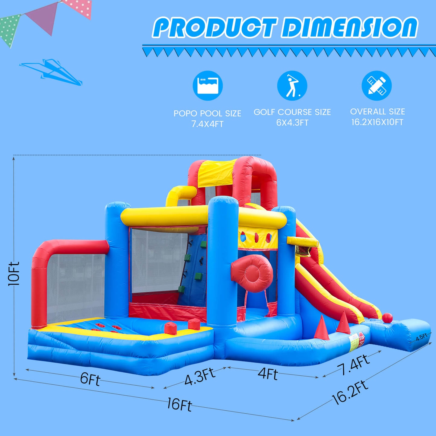 16FT Commercial Grade Bounce House for Kids 3-6 with 1100W Blower Jumping House with Slide