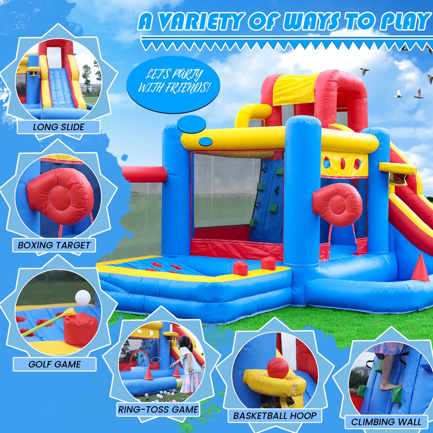 16FT Commercial Grade Bounce House for Kids 3-6 with 1100W Blower Jumping House with Slide