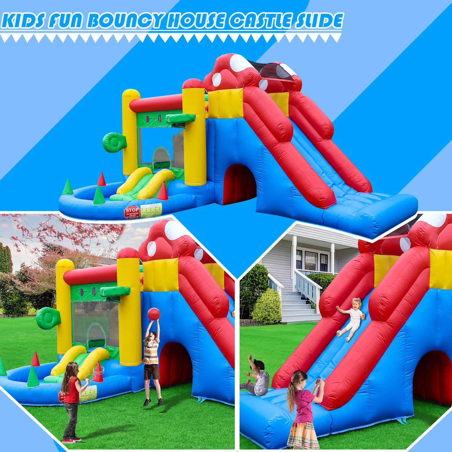 Kids Inflatable Bounce House with 18ft Jumping House Commercial-grade PVC Home Interactive Inflatable Games