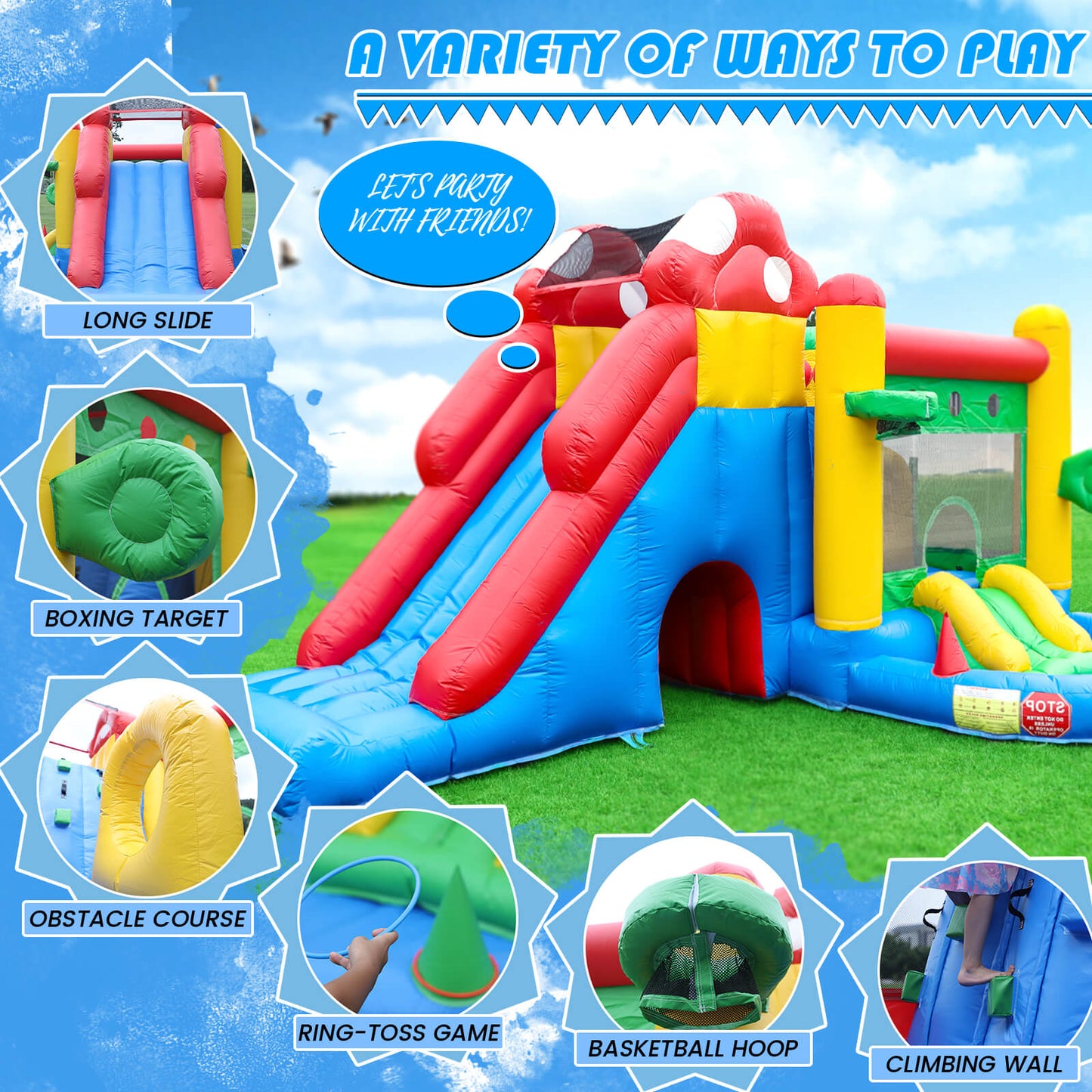 Kids Inflatable Bounce House with 18ft Jumping House Commercial-grade PVC Home Interactive Inflatable Games