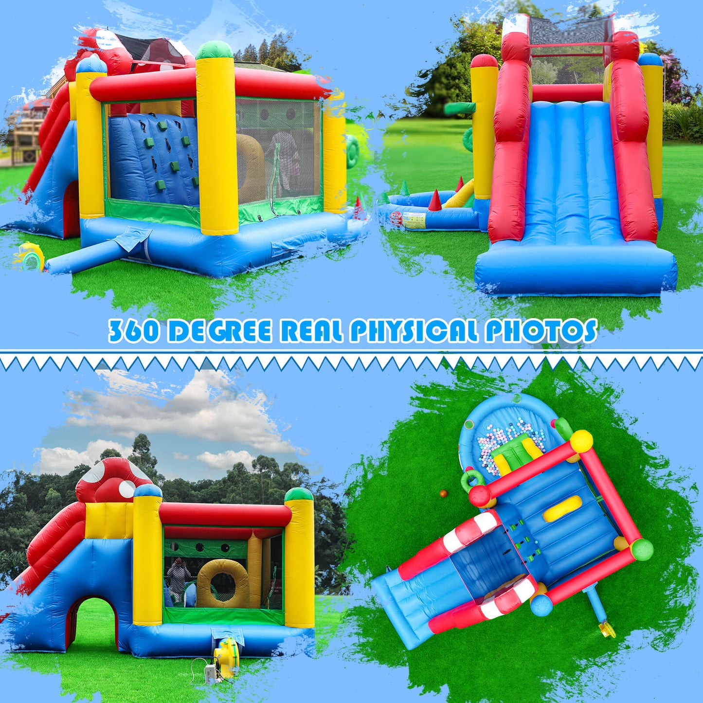 Kids Inflatable Bounce House with 18ft Jumping House Commercial-grade PVC Home Interactive Inflatable Games