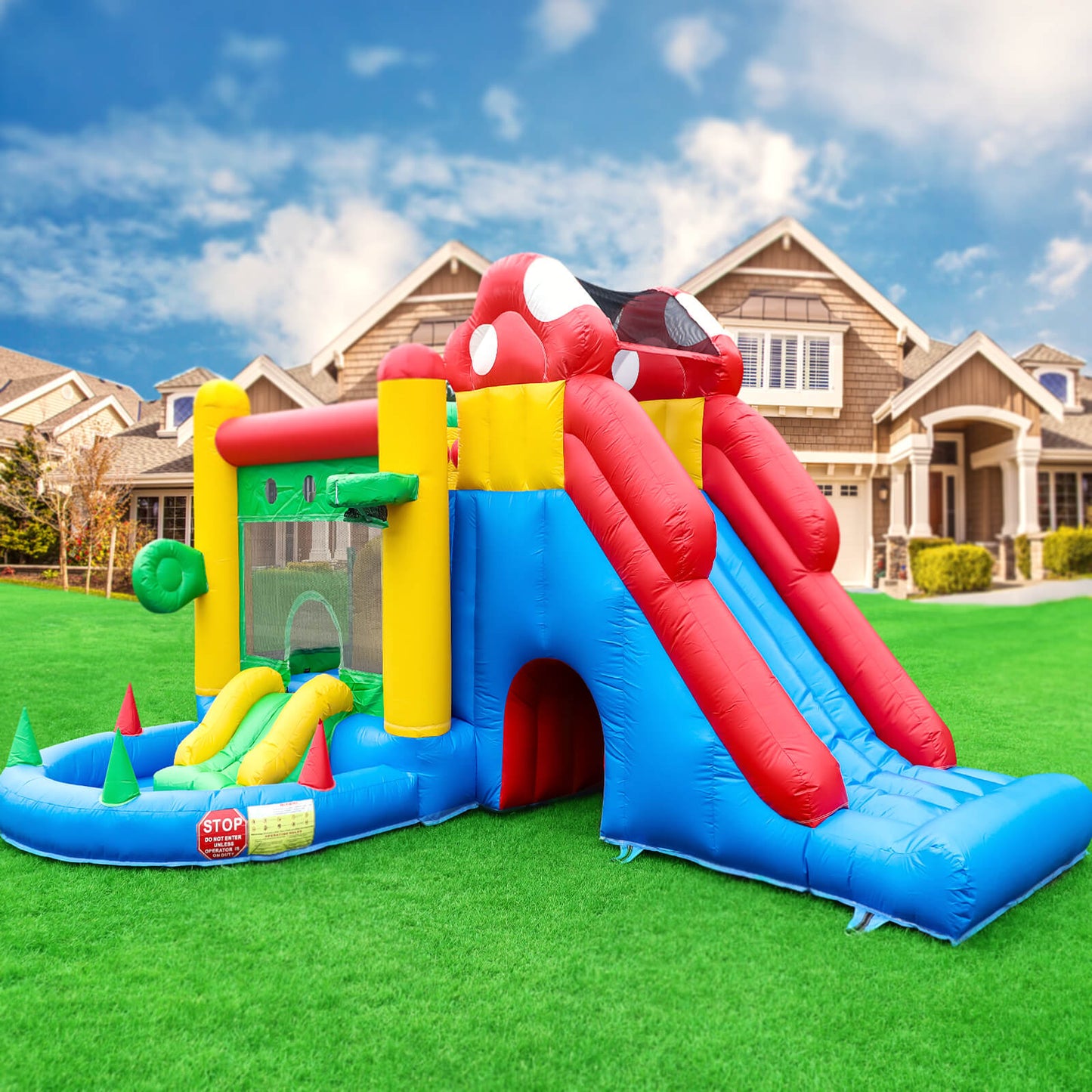 Kids Inflatable Bounce House with 18ft Jumping House Commercial-grade PVC Home Interactive Inflatable Games