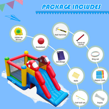 Kids Inflatable Bounce House with 18ft Jumping House Commercial-grade PVC Home Interactive Inflatable Games