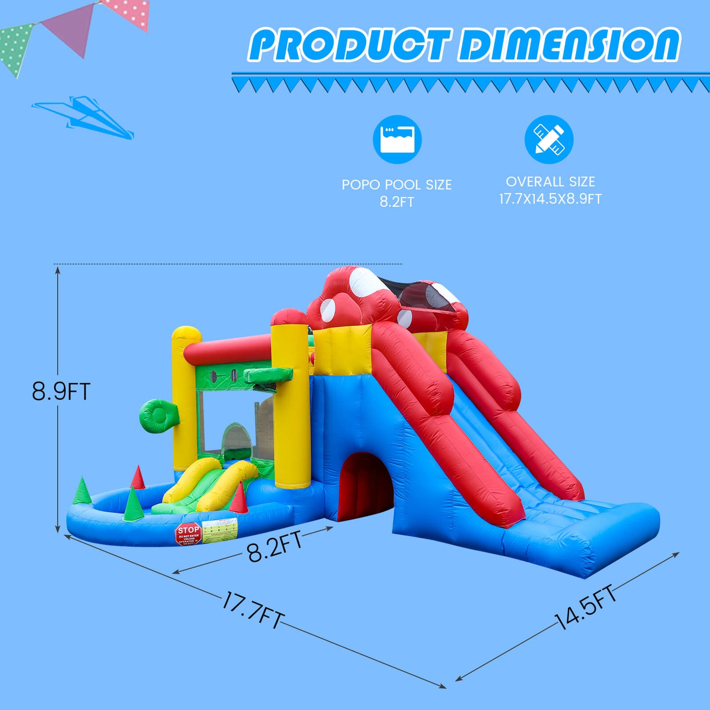 Kids Inflatable Bounce House with 18ft Jumping House Commercial-grade PVC Home Interactive Inflatable Games