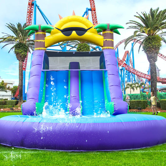 26ft Purple Double Water Slide Dual Lanes with Splash Pool for Kids and Adults Commercial Water Inflatables