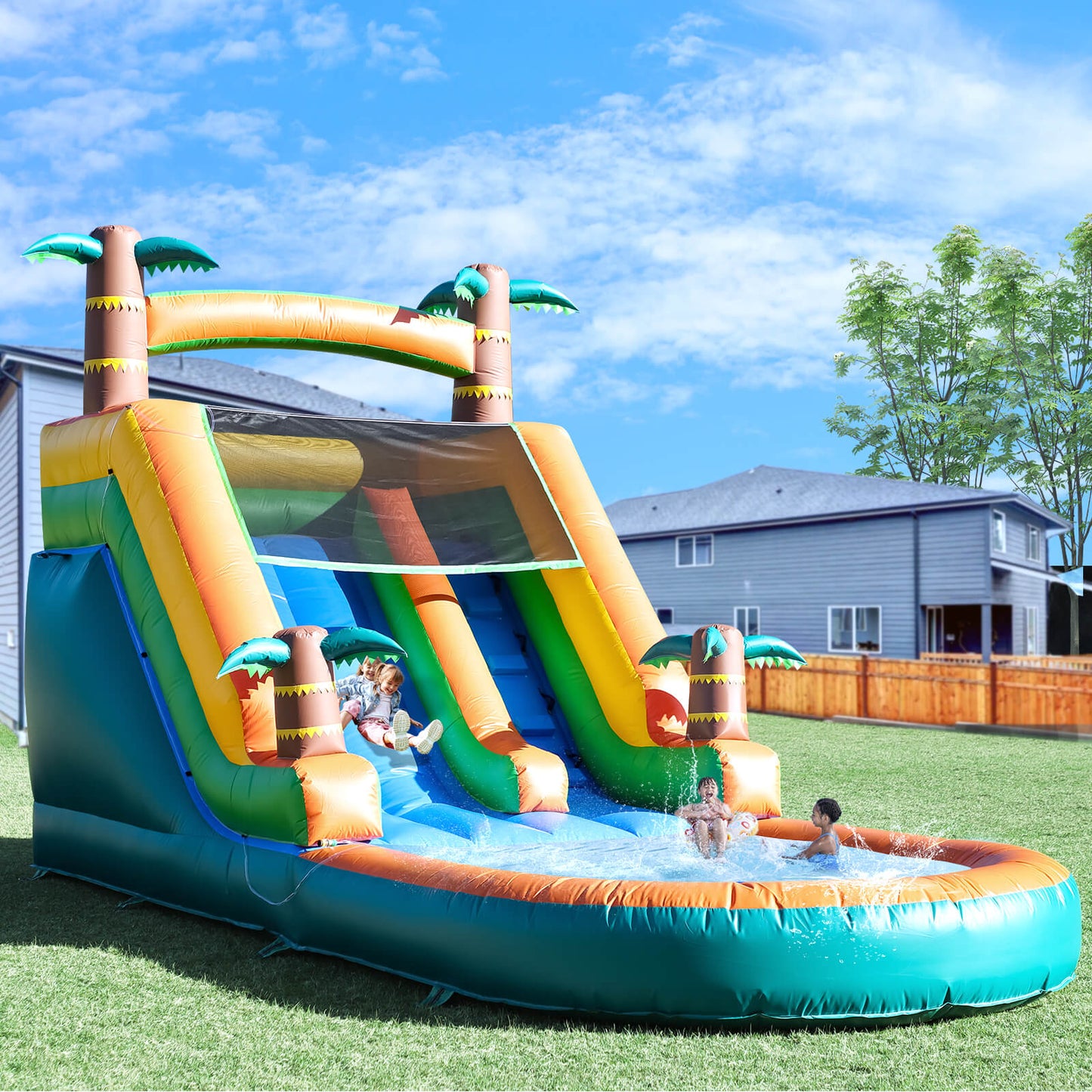 21ft Inflatable Water Slide with Pool Blow Up Slide Bouncy Slide with Blower for Kids Party