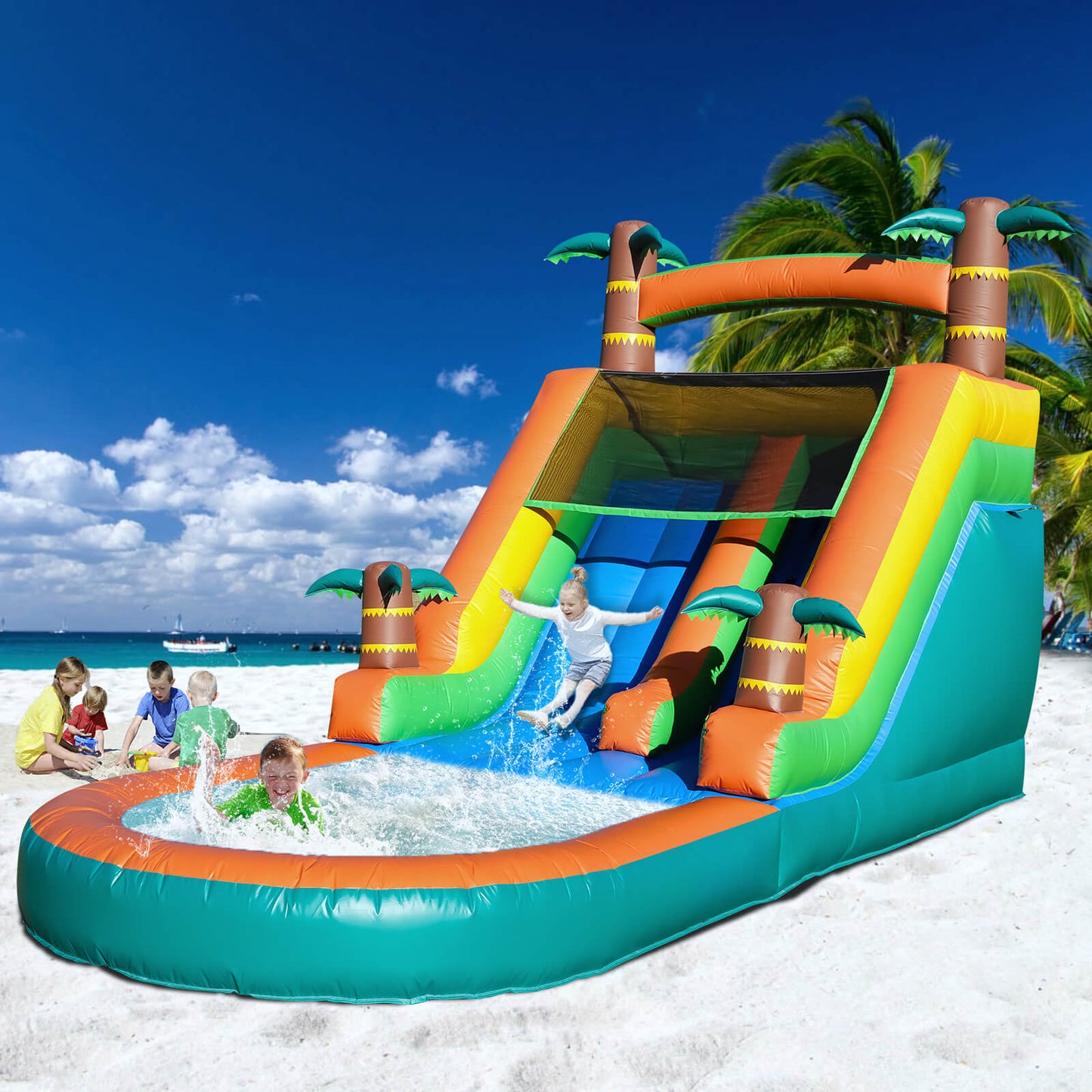 21ft Inflatable Water Slide with Pool Blow Up Slide Bouncy Slide with Blower for Kids Party