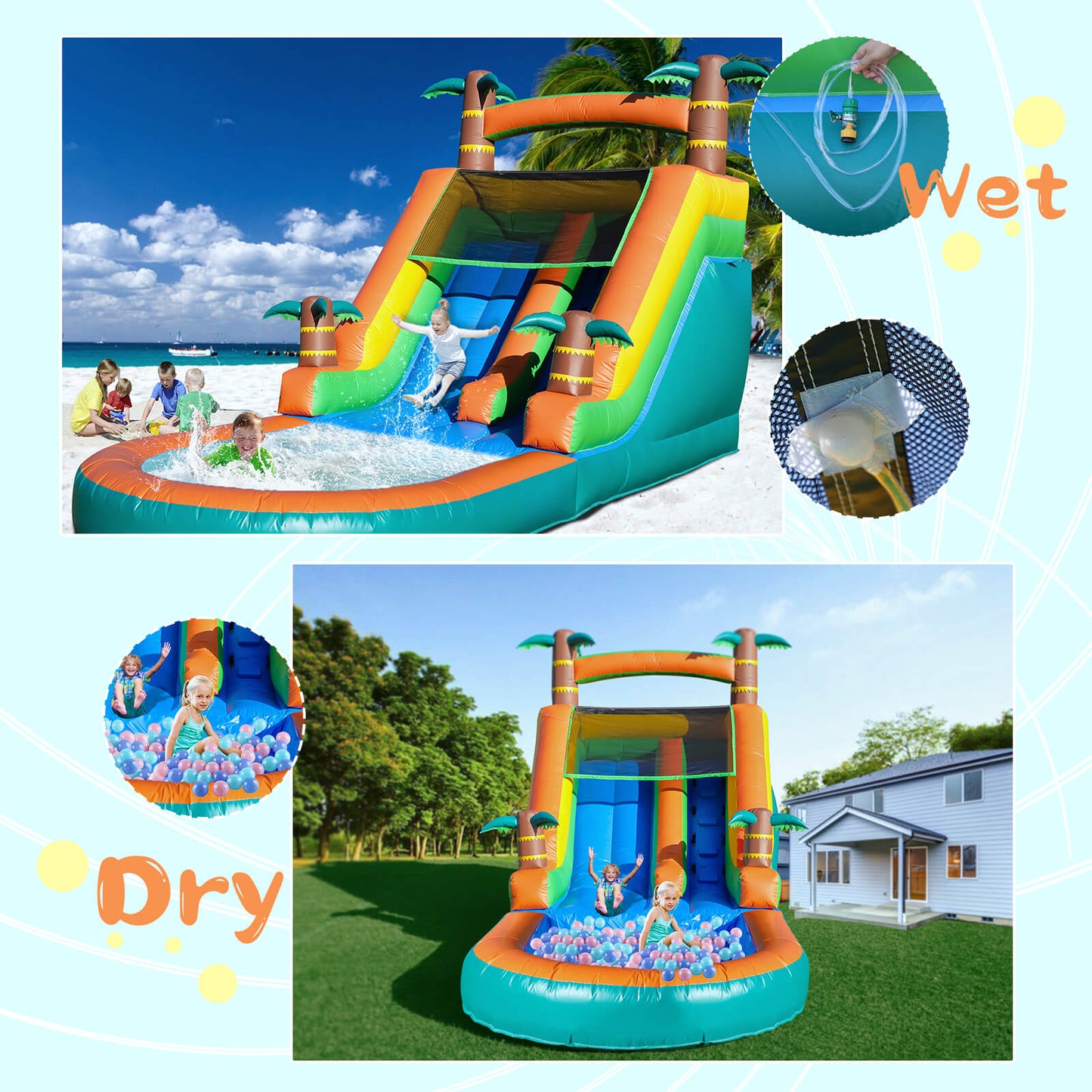 21ft Inflatable Water Slide with Pool Blow Up Slide Bouncy Slide with Blower for Kids Party