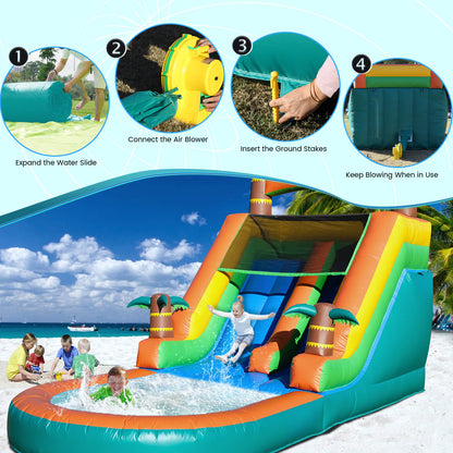 21ft Inflatable Water Slide with Pool Blow Up Slide Bouncy Slide with Blower for Kids Party