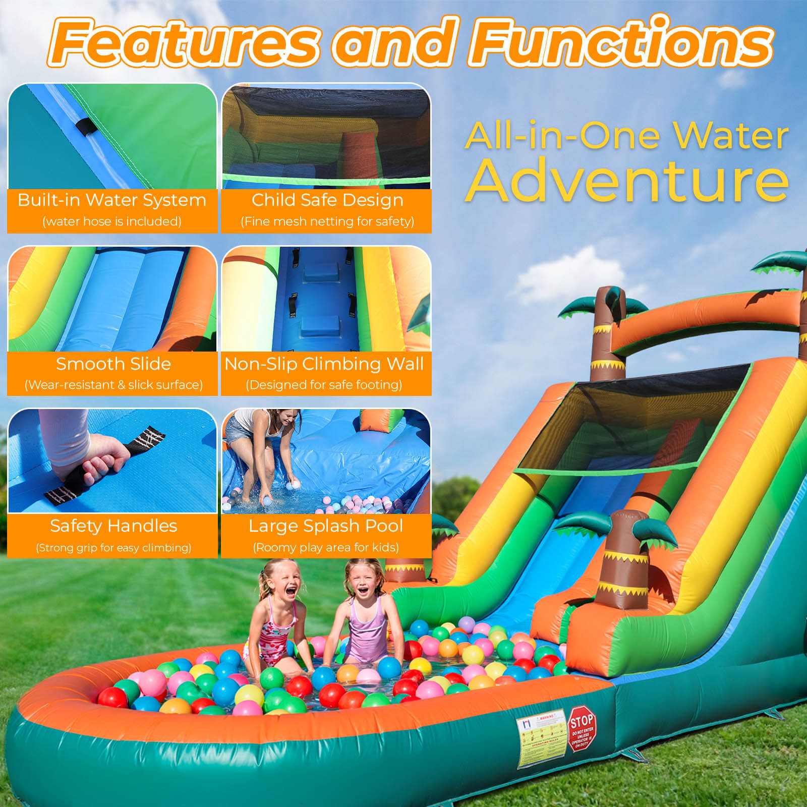 21ft Inflatable Water Slide with Pool Bouncy Slide with Blower for Kids Party Bouncinlife