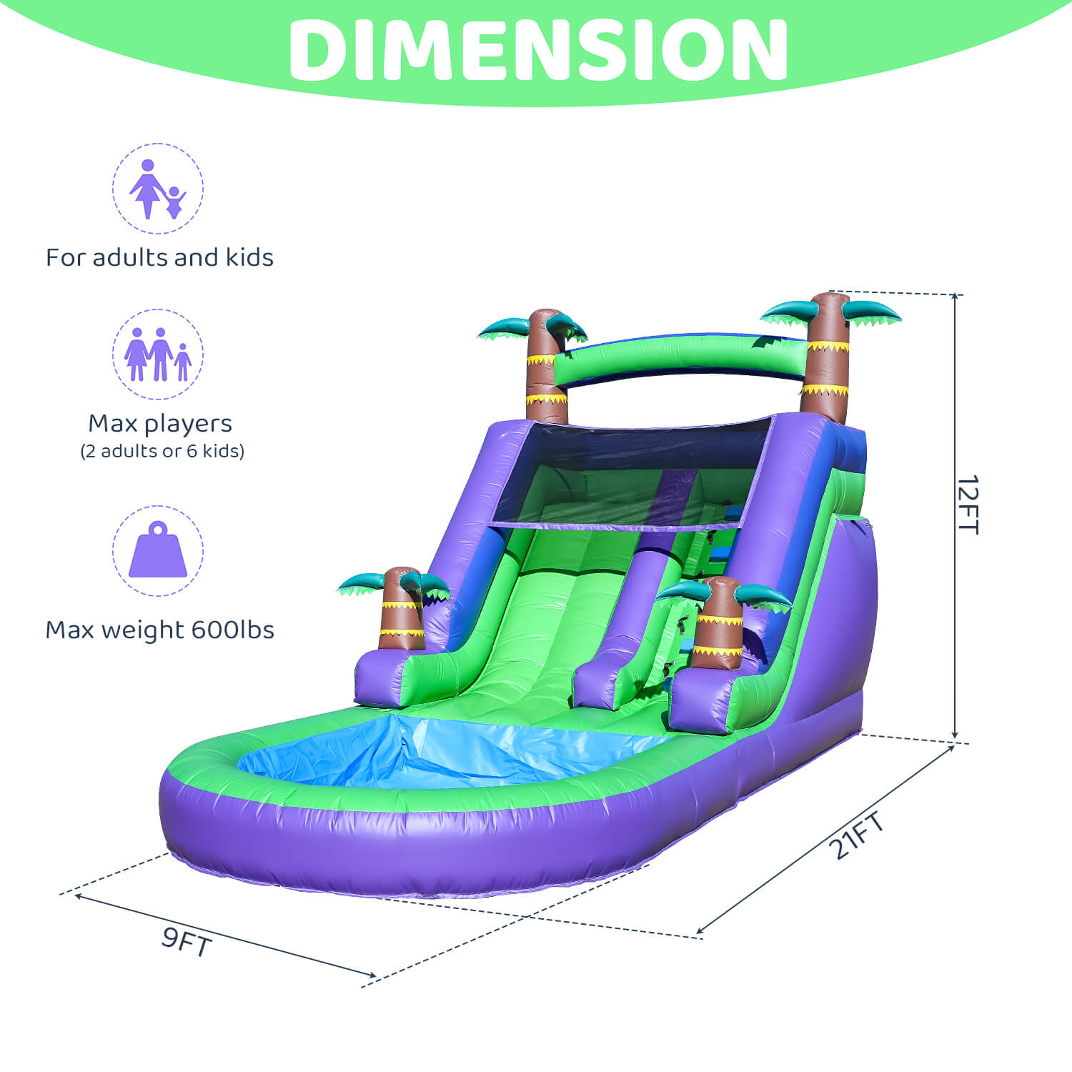 21ft Water Slide Inflatable with Splash Pool 100% PVC for Kids Adults Bouncinlife