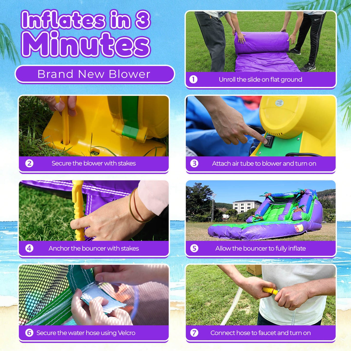 21ft Water Slide Inflatable with Splash Pool 100% PVC for Kids Adults